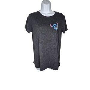 Disney Stitch Pocket T-Shirt Graphic Tee Crew Neck Top Women's Size M‎